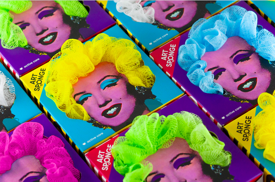 Multicolored packaging design featuring marilyn monroe