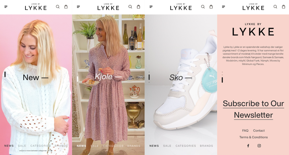 Mobile website design for a fashion brand