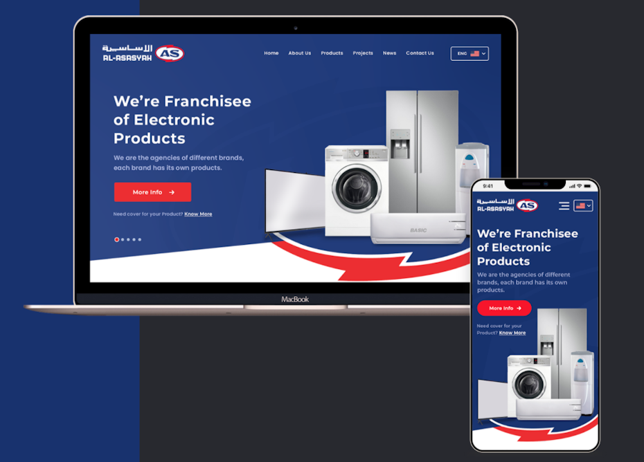Mobile and desktop website design for an electronics brand pictured side-by-side