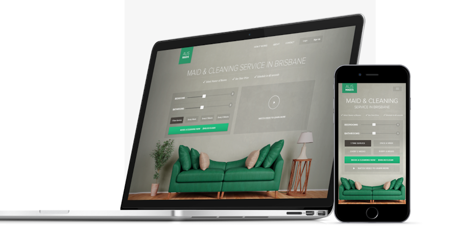 Mobile website design for maid cleaning service with green accent