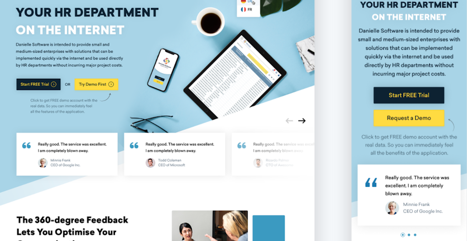 Mobile website design with light blue theme for HR department
