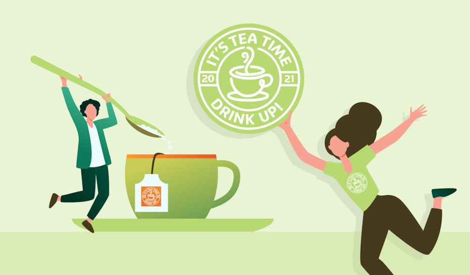 Illustration sur le branding de marque de thé, dans des tons de vert