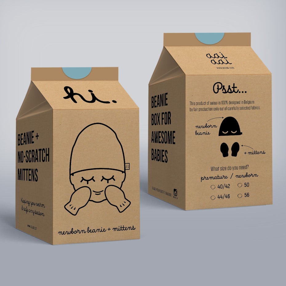cardboard milk carton-shaped box with minimalist black illustrations