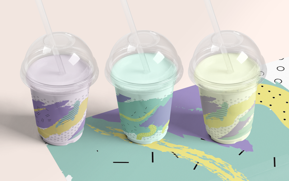 Disposable cup design with brushstroke style 80s pattern