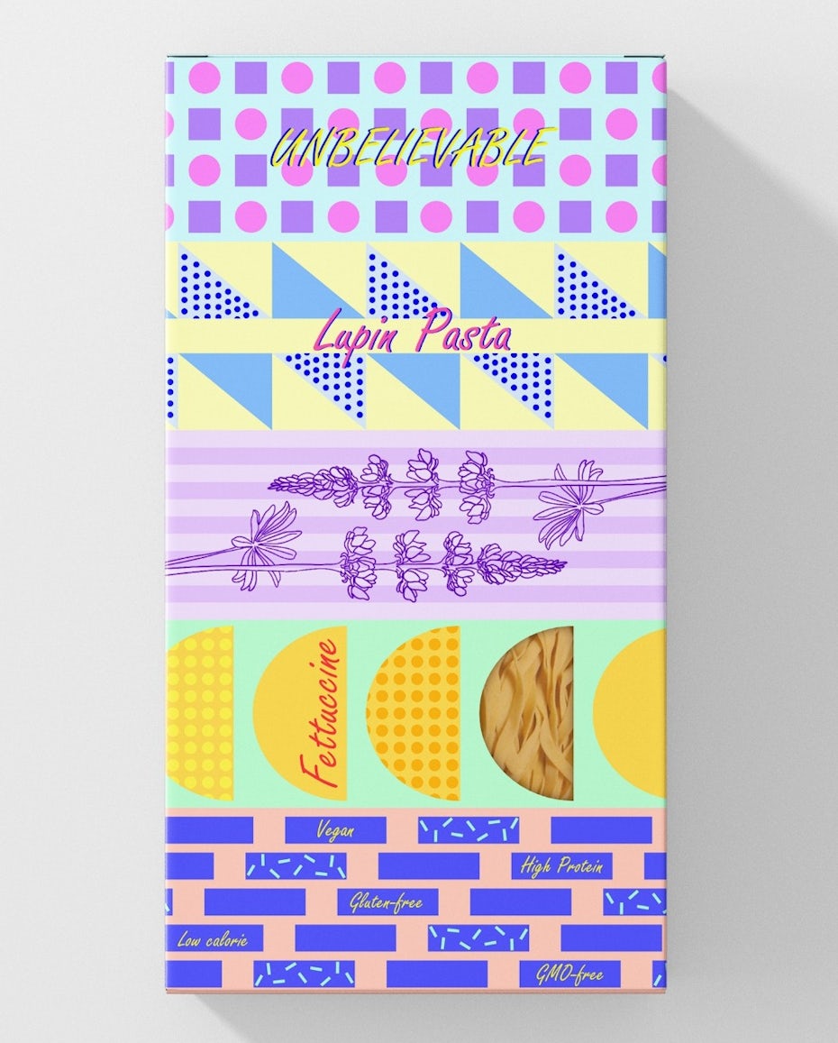 Packaging design with Memphis style background