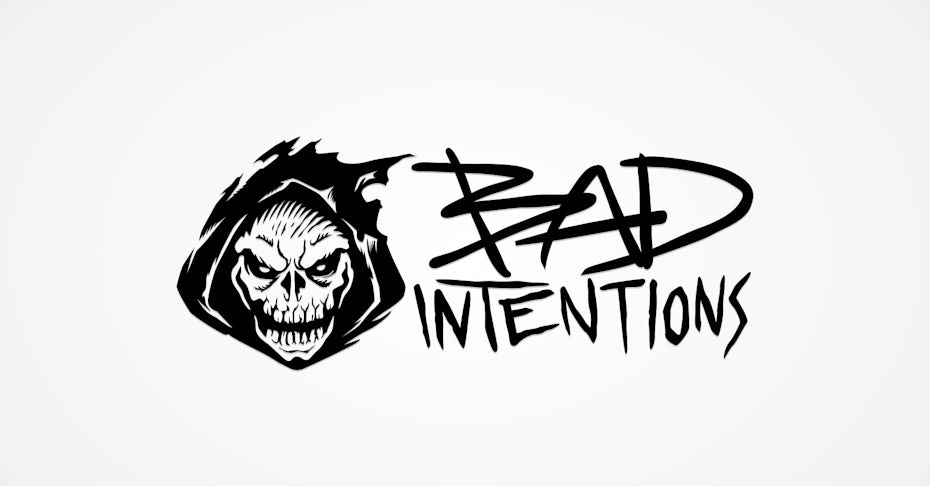 black and white logo of a skull in a reaper hood and graffiti-style text