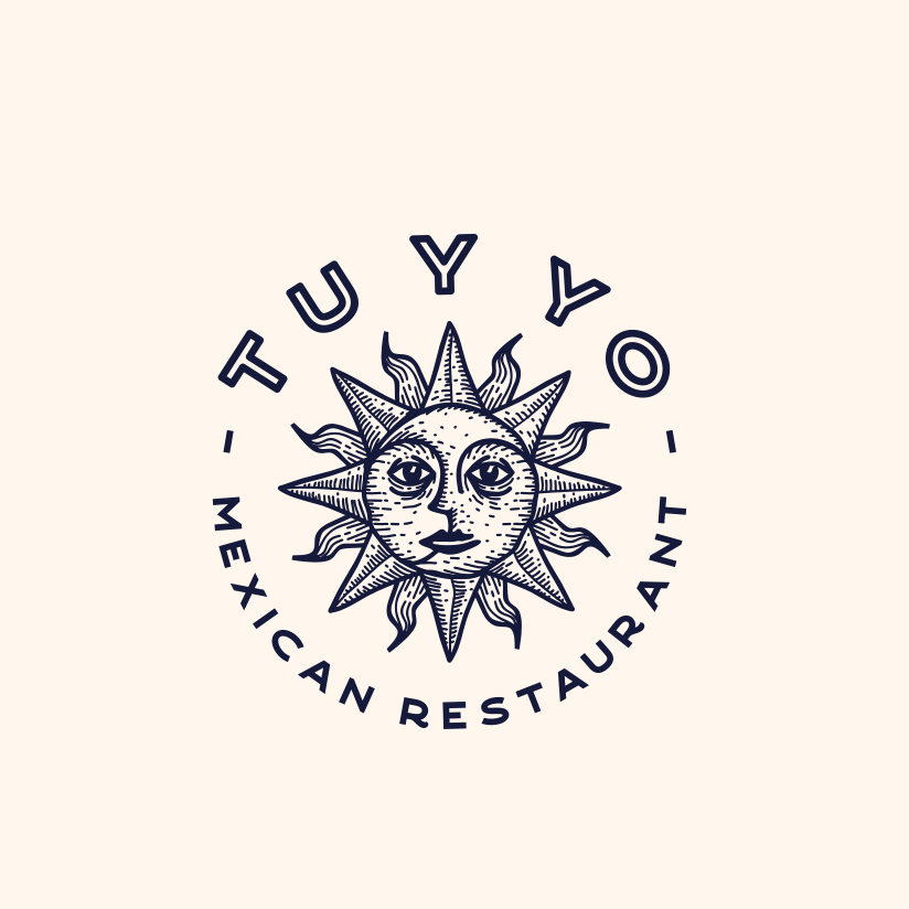 Logo design with archaic sun symbol for Mexican food brand