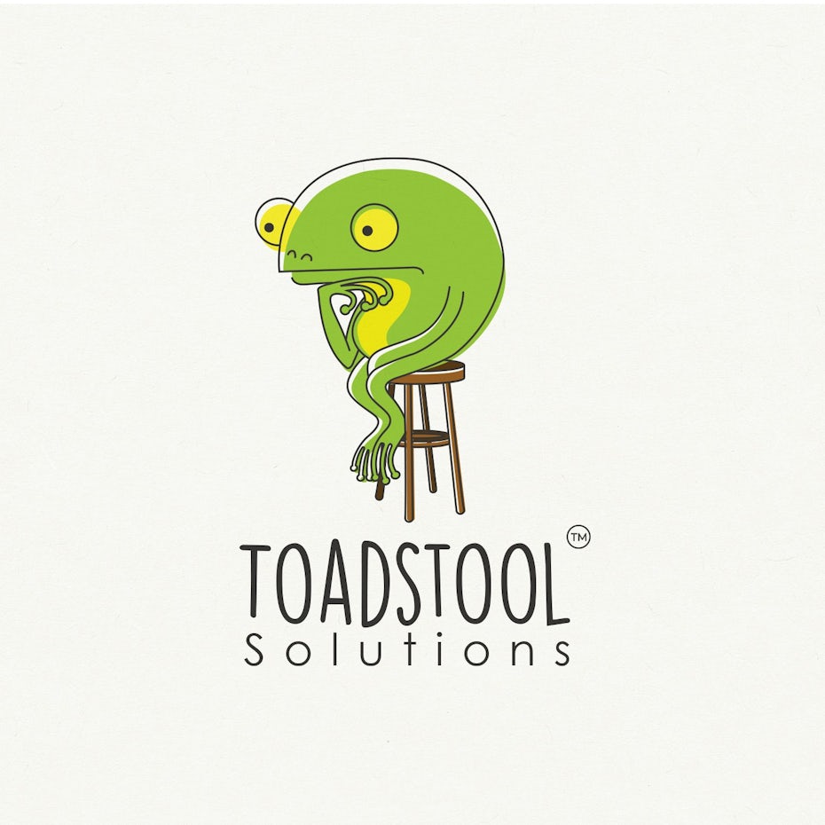  Logo style of a frog character believing on a stool