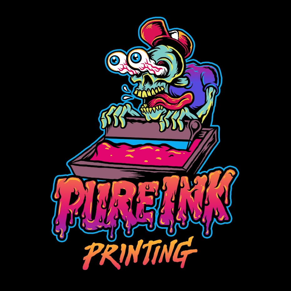 Un exemple de designs psychédéliques pour le logo de Pure Ink Printing