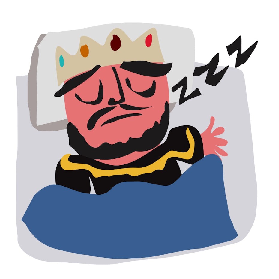 illustration of a king asleep in bed
