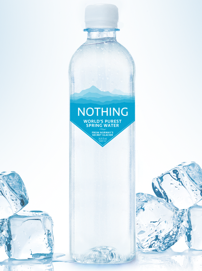 plastic water bottle with a minimalist blue iceberg label