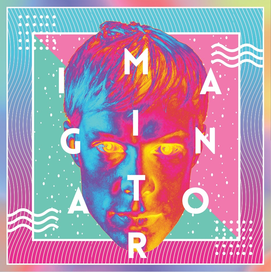 Neon album cover design with subtle Memphis graphics