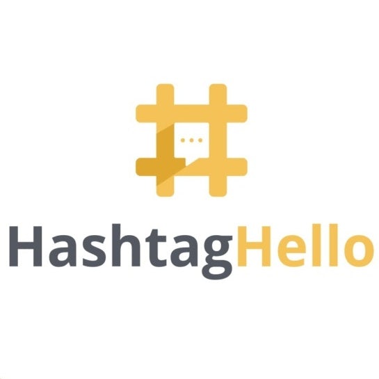 Design de logo représentant un hashtag jaune et le texte “HashtagHello”
