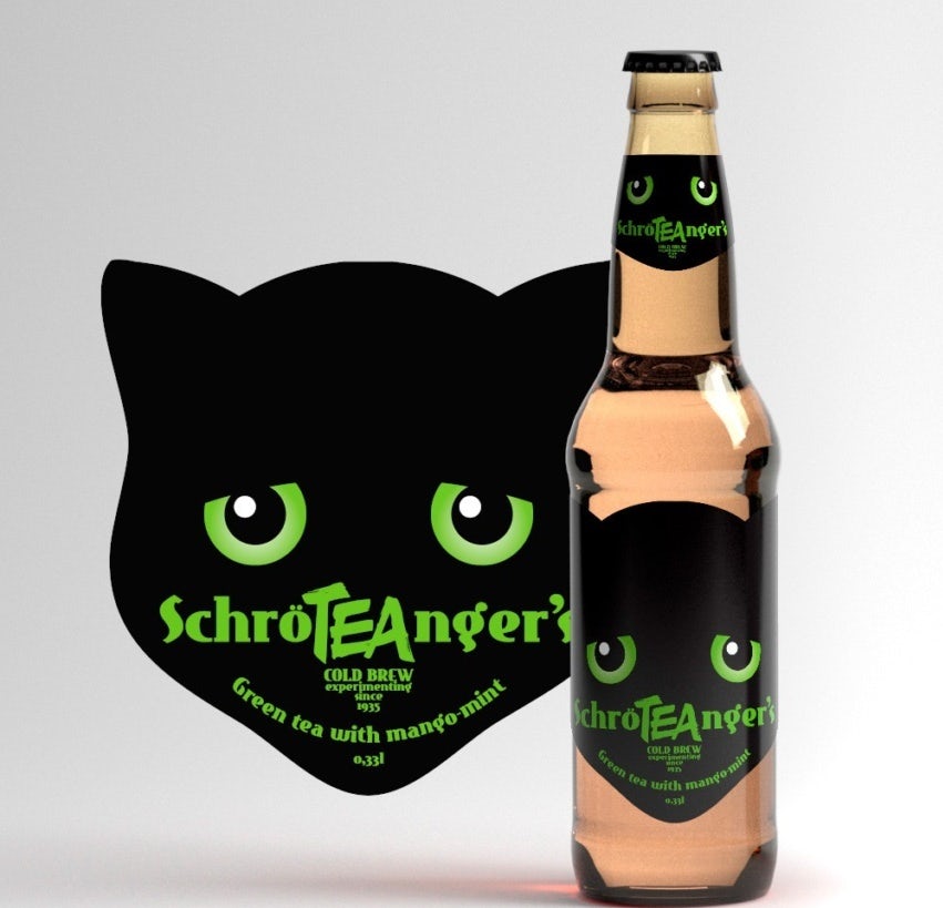 Glas-Teeflaschen mit katzenförmigen Etiketten