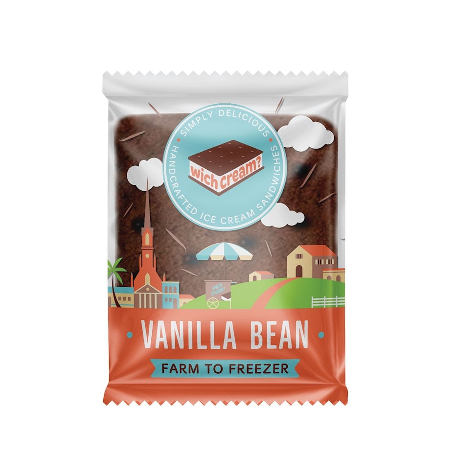 see-through ice cream sandwich packaging with warm-toned design