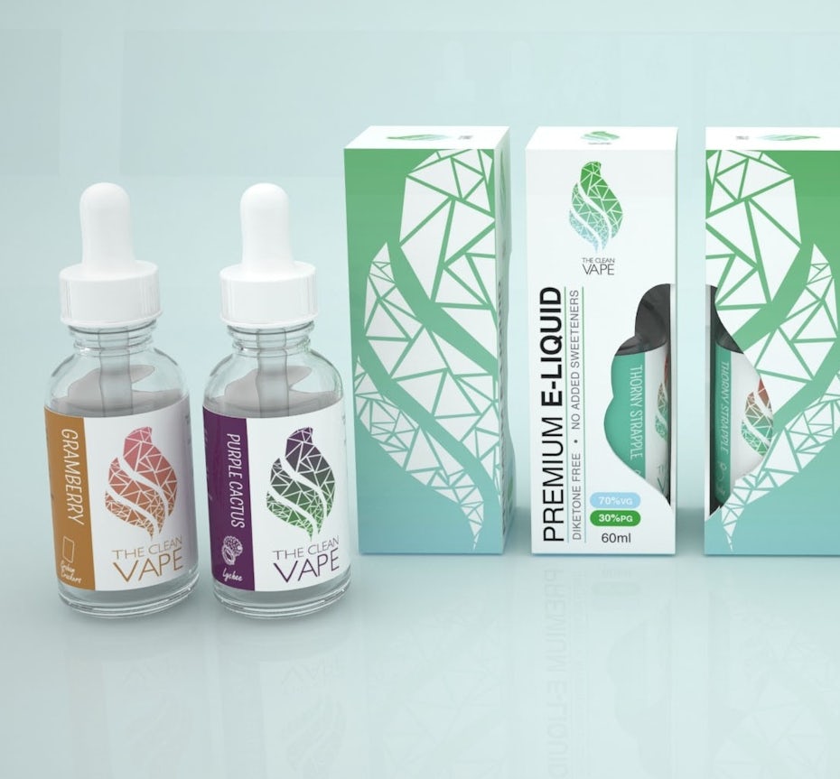 set of vape liquid bottles beside their branded boxes