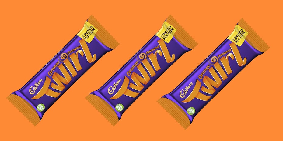 Campagne de marketing viral pour Cadbury avec des barres Twirl orange mystérieuses