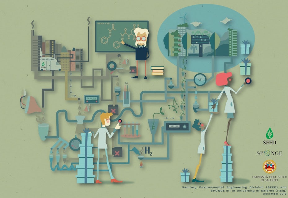  Stylized illustration of researchers at work