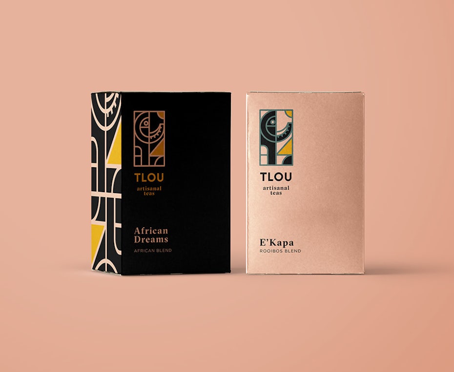 rooibos tea and branding on a pastel pink background