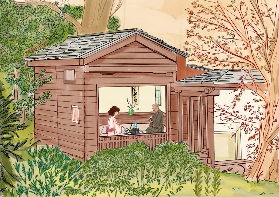 illustration of two people sitting at a table enjoying matcha