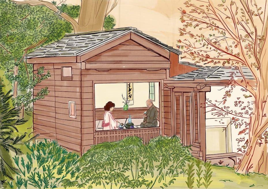 illustration of two people sitting at a table enjoying matcha