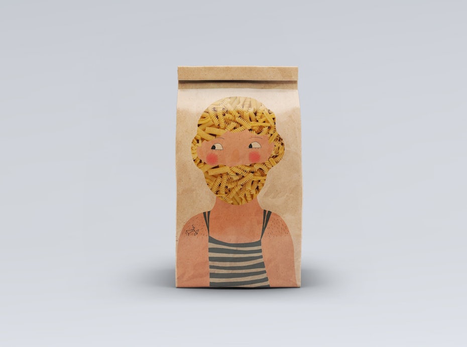unique pasta packaging in a brown paper bag