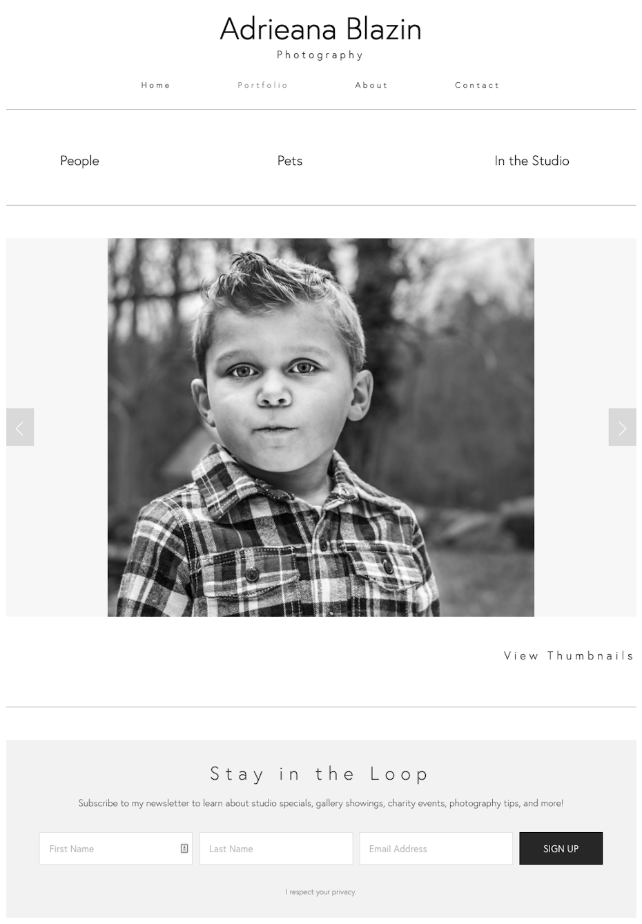 Screenshot of photography website design for Adrieana Blazin
