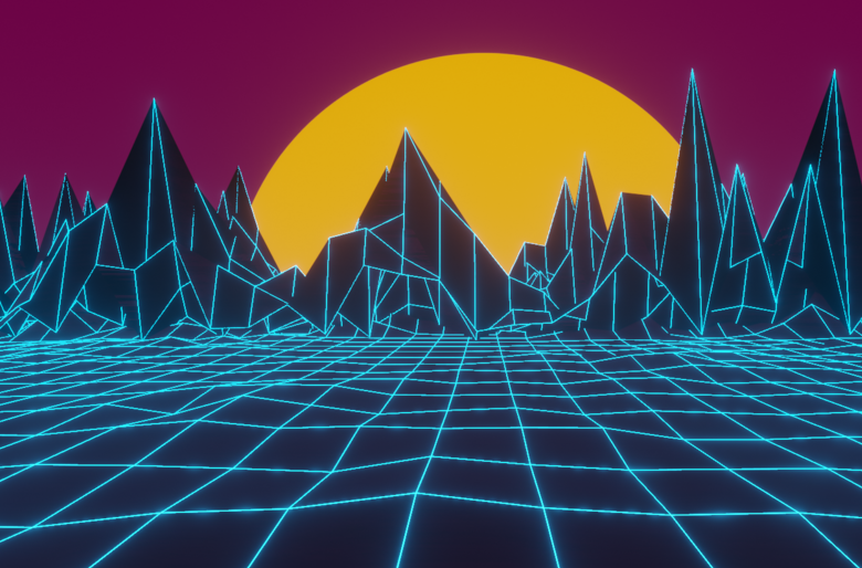 TRON side scene with gridded floor