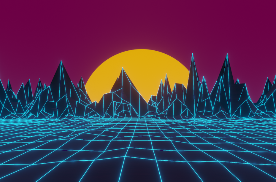 TRON side scene with gridded floor