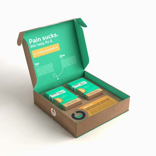 Animated rotating 3D mockup of a box packaging design