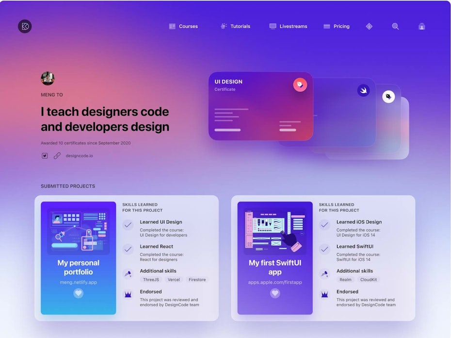 DesignCode profile page