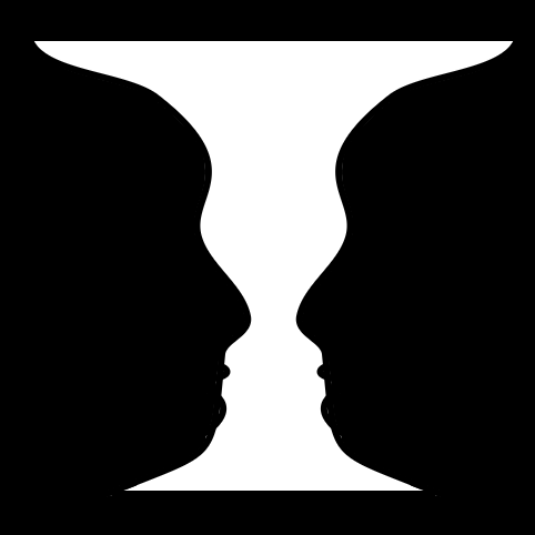 A black and white image of Rubin Vase