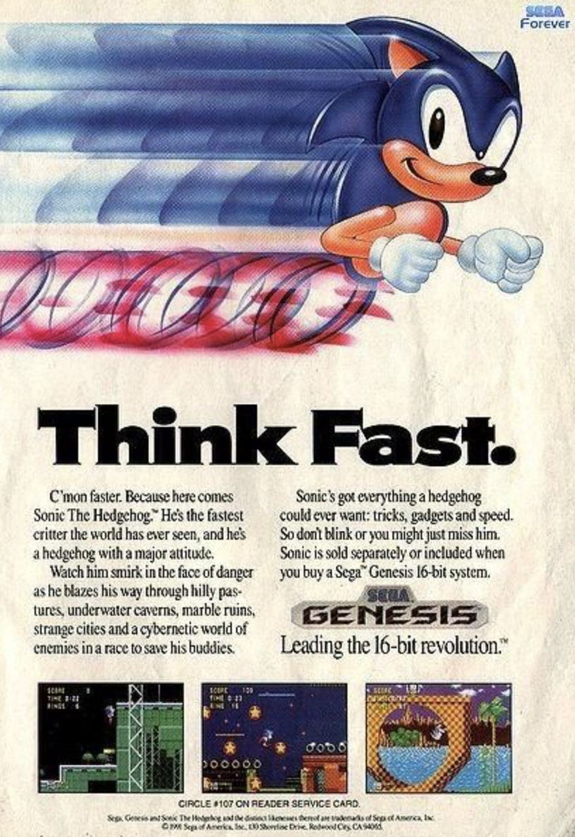 80s SEGA advertising poster and 80s Sonic the Hedgehog poster