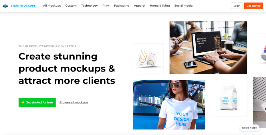 Screenshot of Smartmockups design mockup generator home page