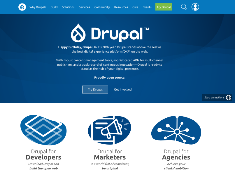 Screenshot of WordPress alternatives: Drupal