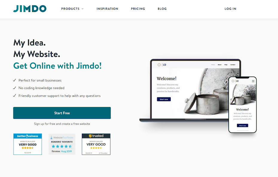 Screenshot of WordPress alternatives: Jimdo