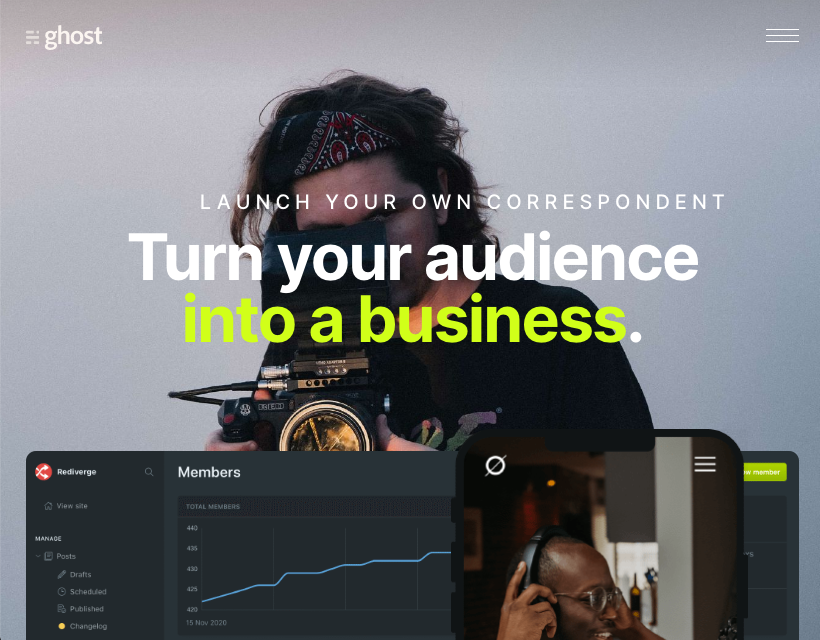Screenshot of WordPress alternatives: Ghost