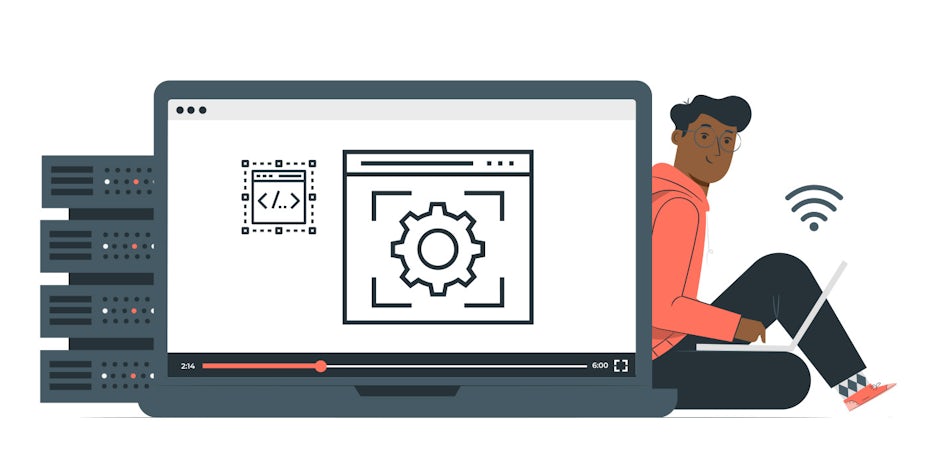 A laptop screen with icons about back end websites