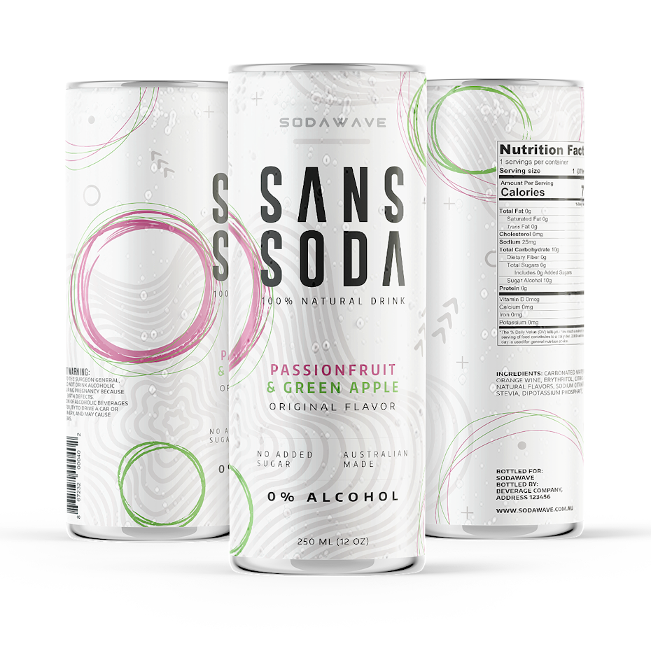 collection of white cans, each with minimalist font and different-colored geometric design