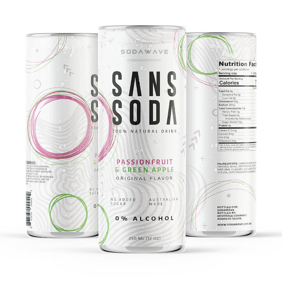 collection of white cans, each with minimalist font and different-colored geometric design