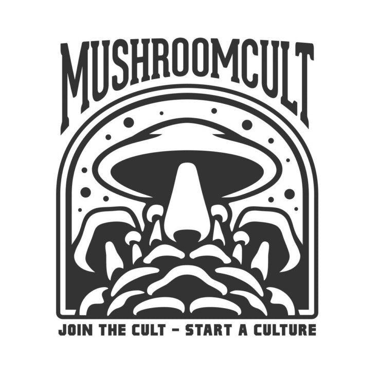 black and white illustration of a mushroom styled to look like a UFO