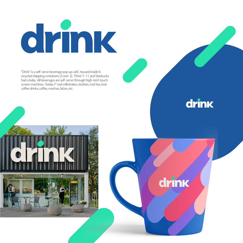 Logo design and mockup for a drink brand