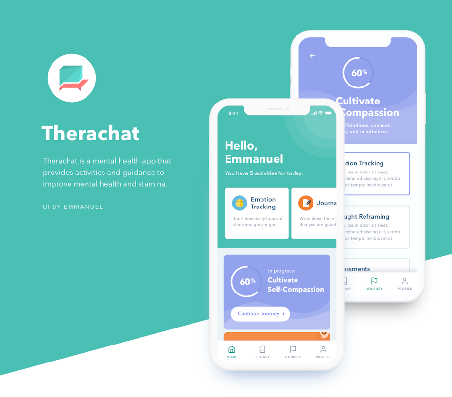 Design d'application mobile pour une appli de santé mentale avec des couleurs pastel
