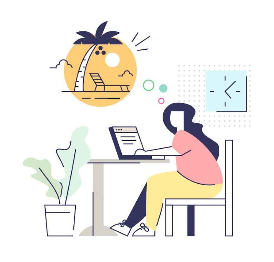 illustration of someone at work and daydreaming