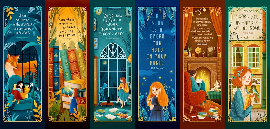 bright bookmarks with magical theme
