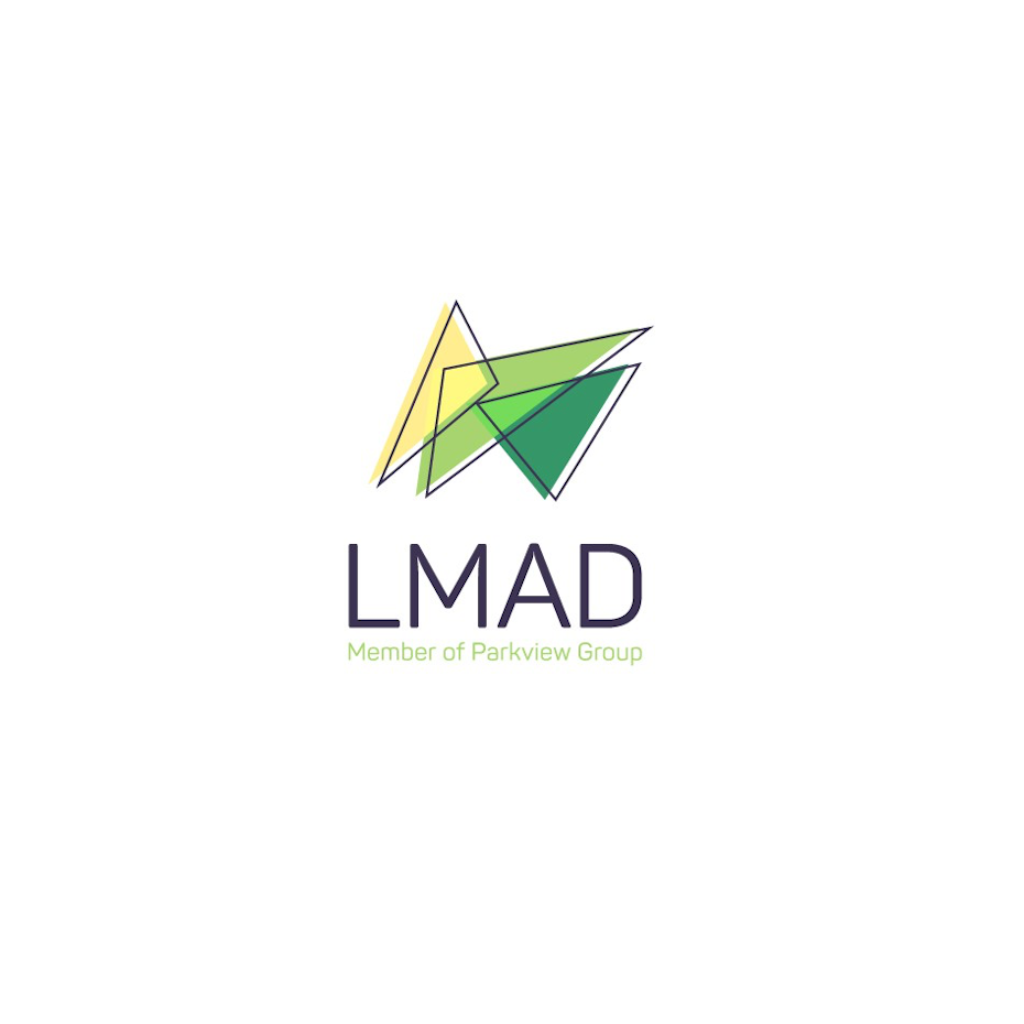 Logo design showing abstract overlapping triangles