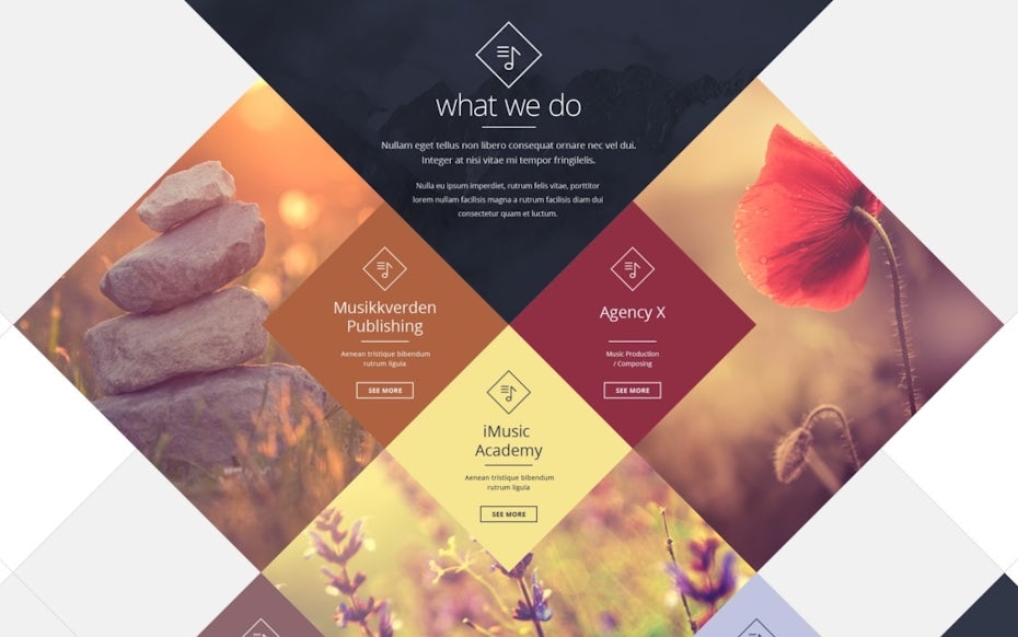 music website with a colorful geometric design