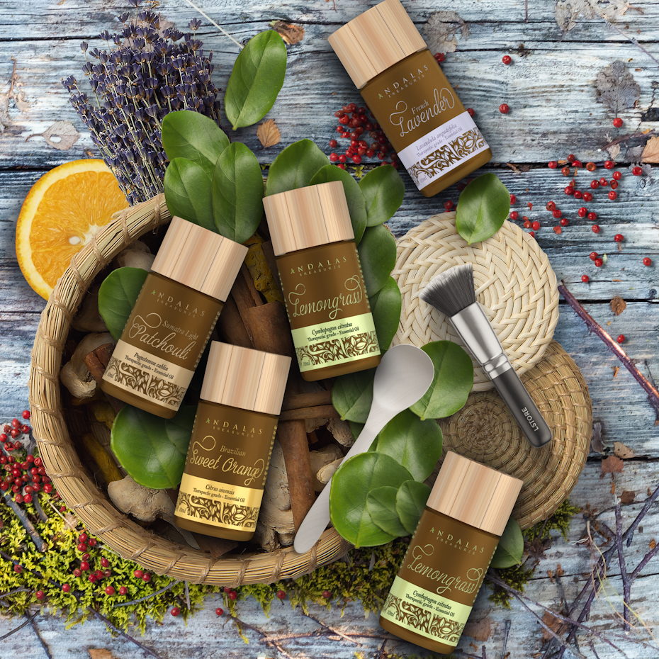 brown vials of essential oils