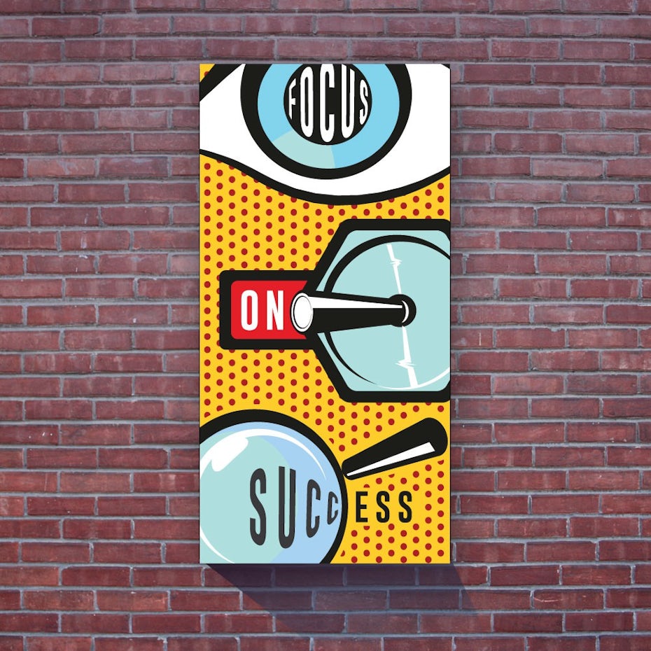 Poster design with comic strip elements and halftones