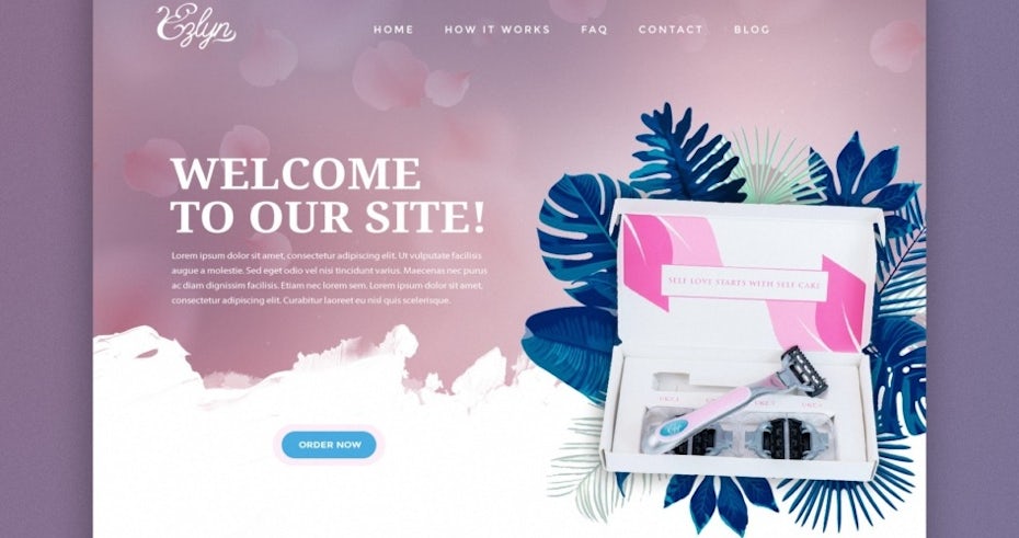razor website in soft purple, white blue and pink